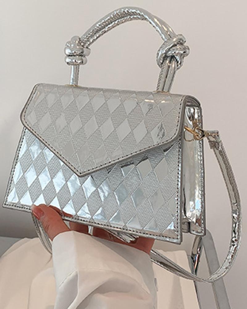 

Argyle Pattern Magnet Satchel Bag, Silver