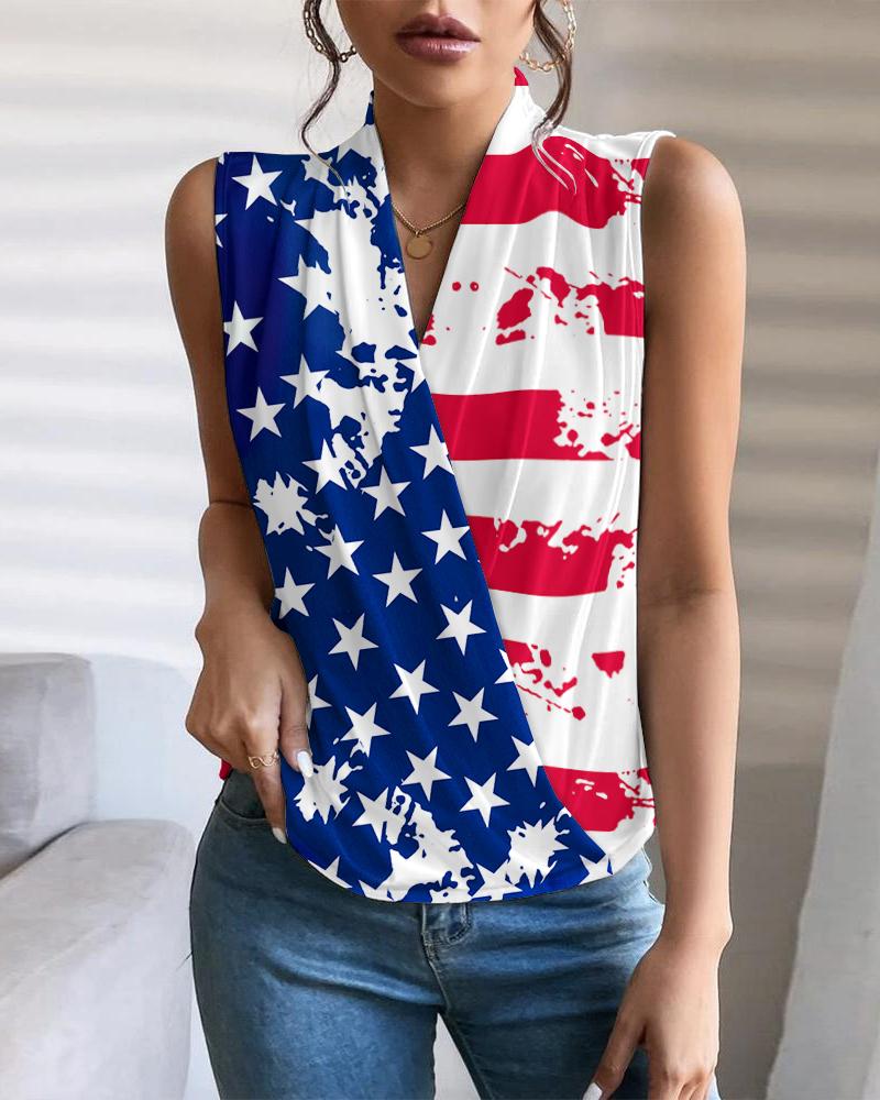 

Independence Day Flag Print Wrap Top, Multicolor
