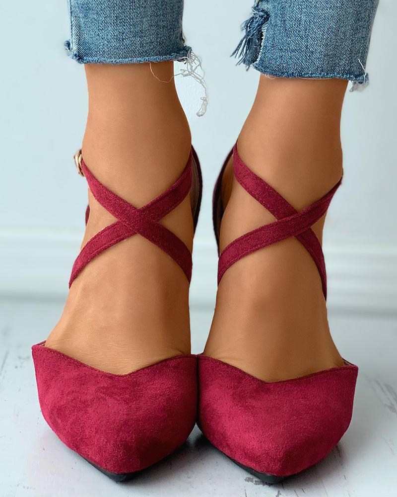 

Suede Pointed Toe Bandage Flats, Red