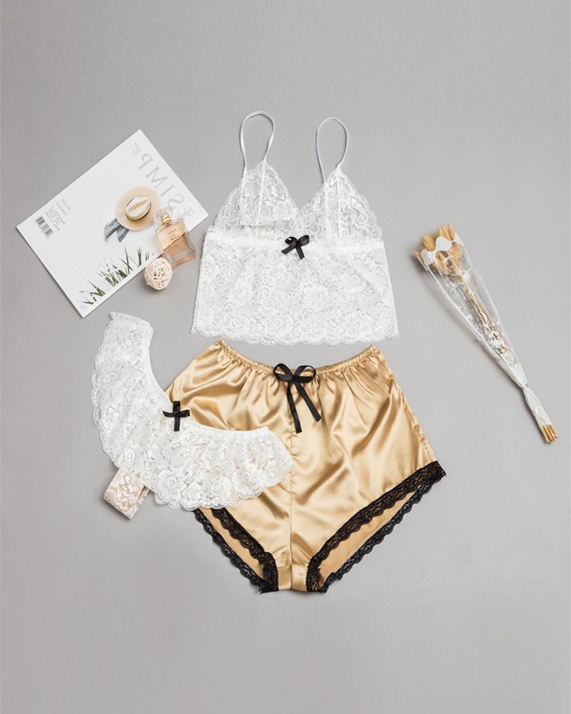 

Croceht Lace Bowkont Satin Cami Set, Khaki