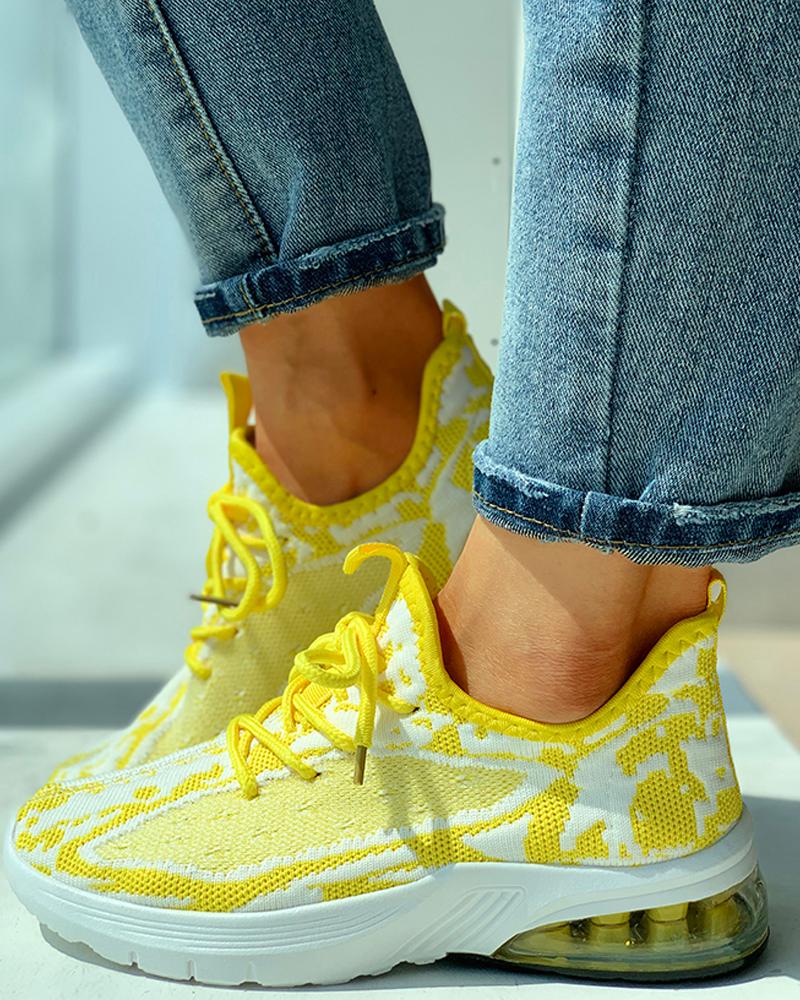 

Knitted Colorblock Breathable Casual Sneakers, Yellow