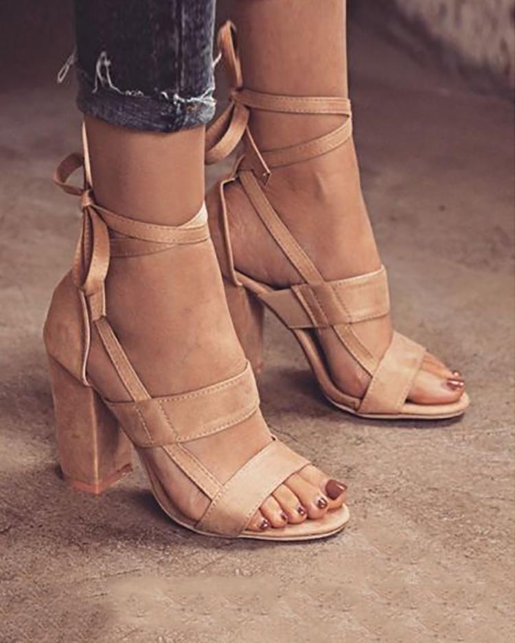

Fashion Solid Color Chunky Heeled Sandals, Beige