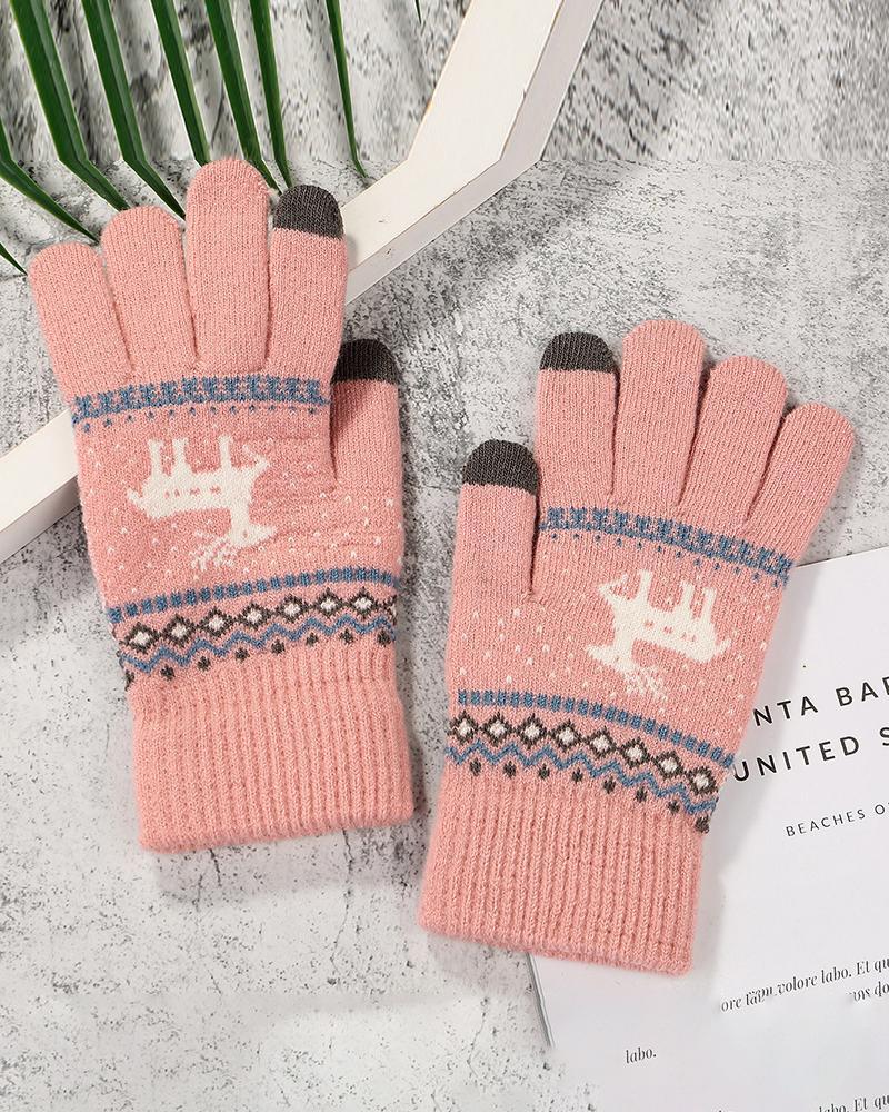 

1Pair Christmas Elk Pattern Knit Gloves, Style3