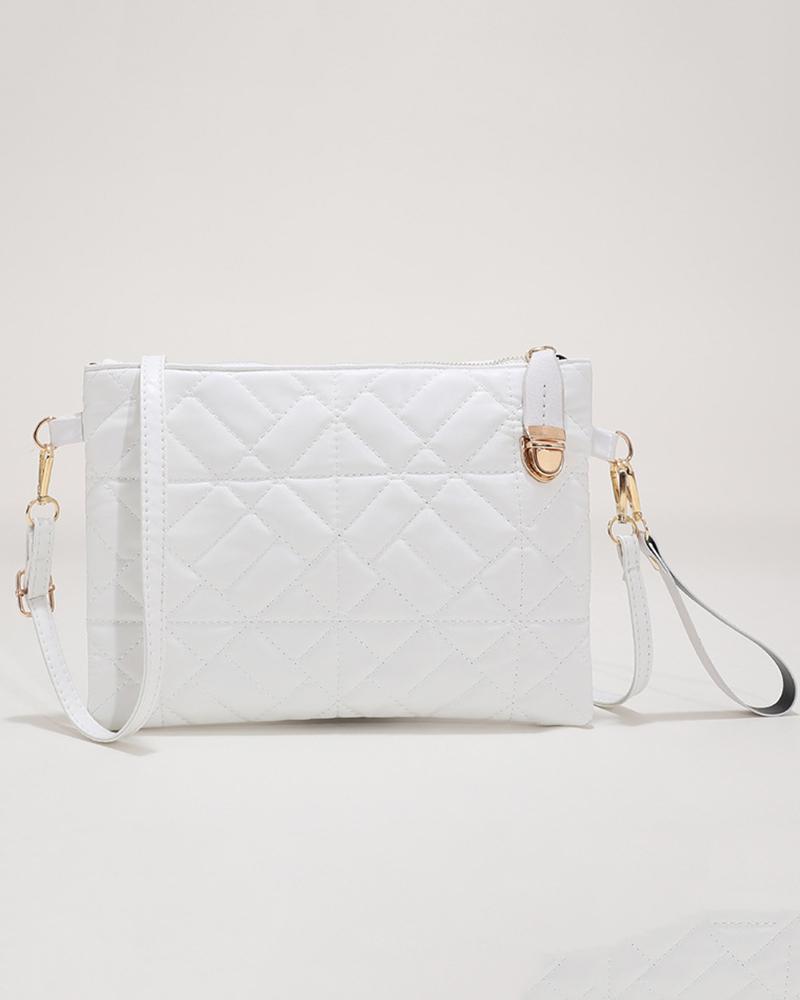 

Zipper Decor Quilted Square Shoulder Bag, White