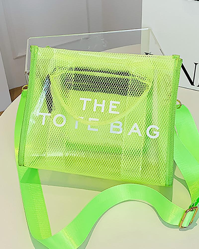

PVC Pastel Letter Print Tote Bag, Green