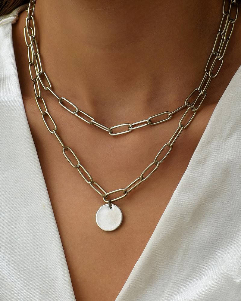 

1pc Multi-Layered Hollow Out Disc Pendant Necklace, Silver