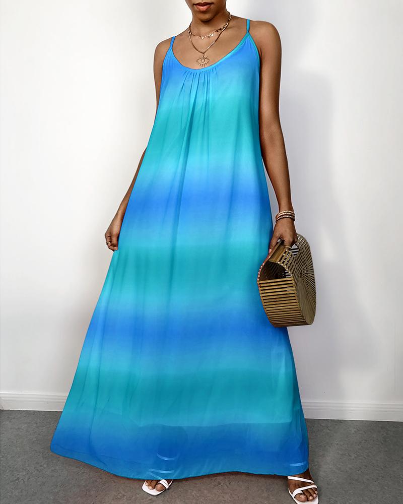 

Spaghetti Strap Tie Dye Casual Maxi Dress, Blue