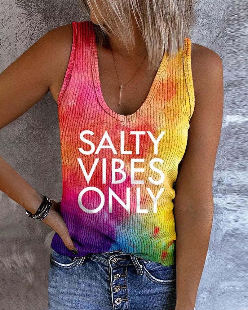 

Salty Vibes Only Tie Dye Print Ribbed Tank Top, Multicolor