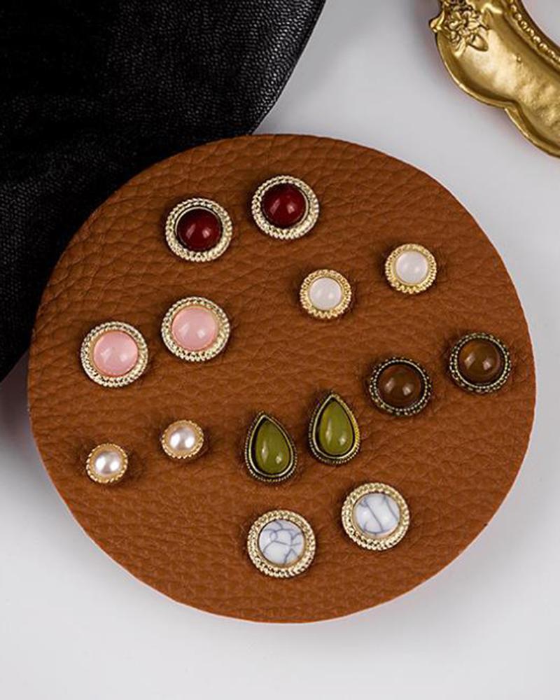 

7Pairs Vintage Graphic Geometric Turquoise Stud Earrings Set, Style3
