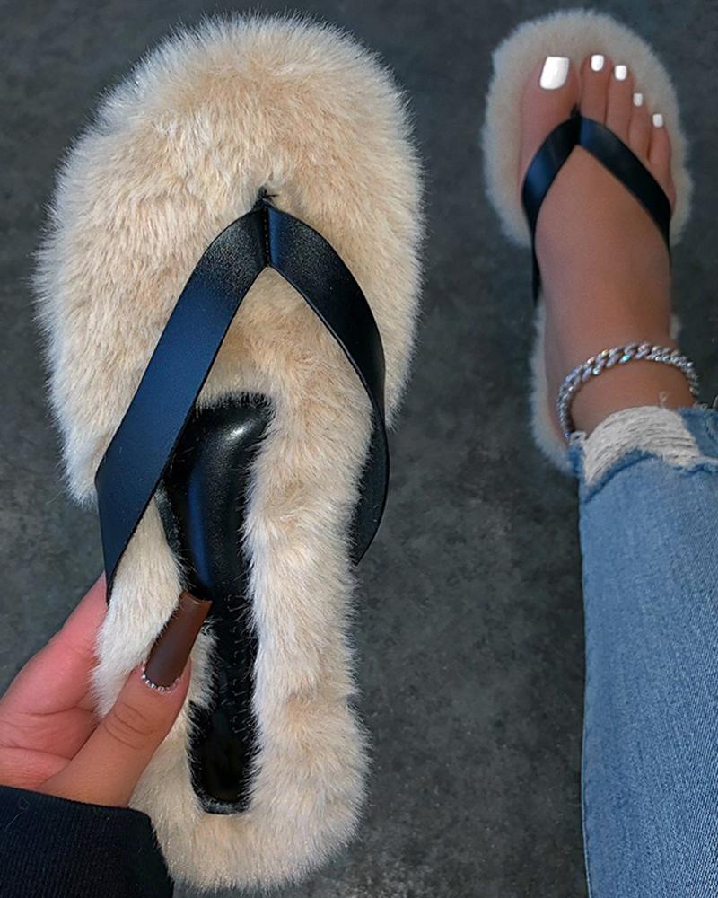 

Faux Fur Fluffy Flip Flop, Khaki