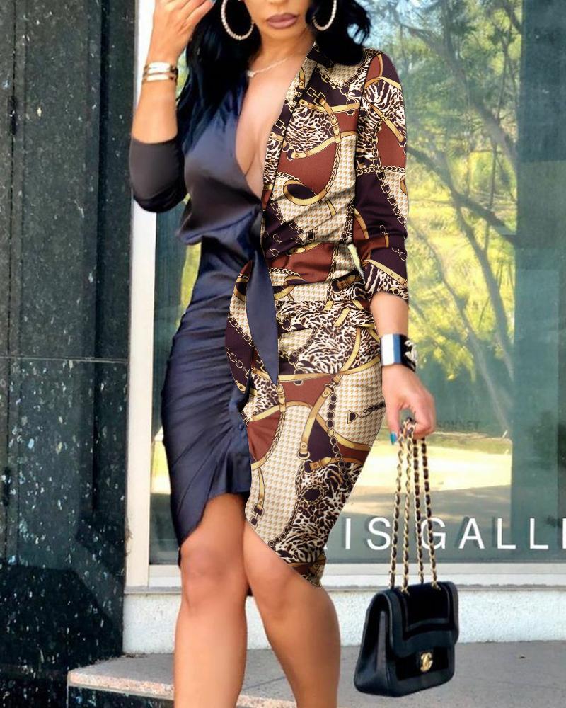 

Chain Leopard Print Tied Detail Button Down Shirt Dress, Brown