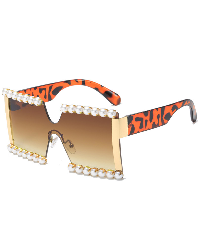 

Rimless Beaded Tinted Square Sunglasses, Style3