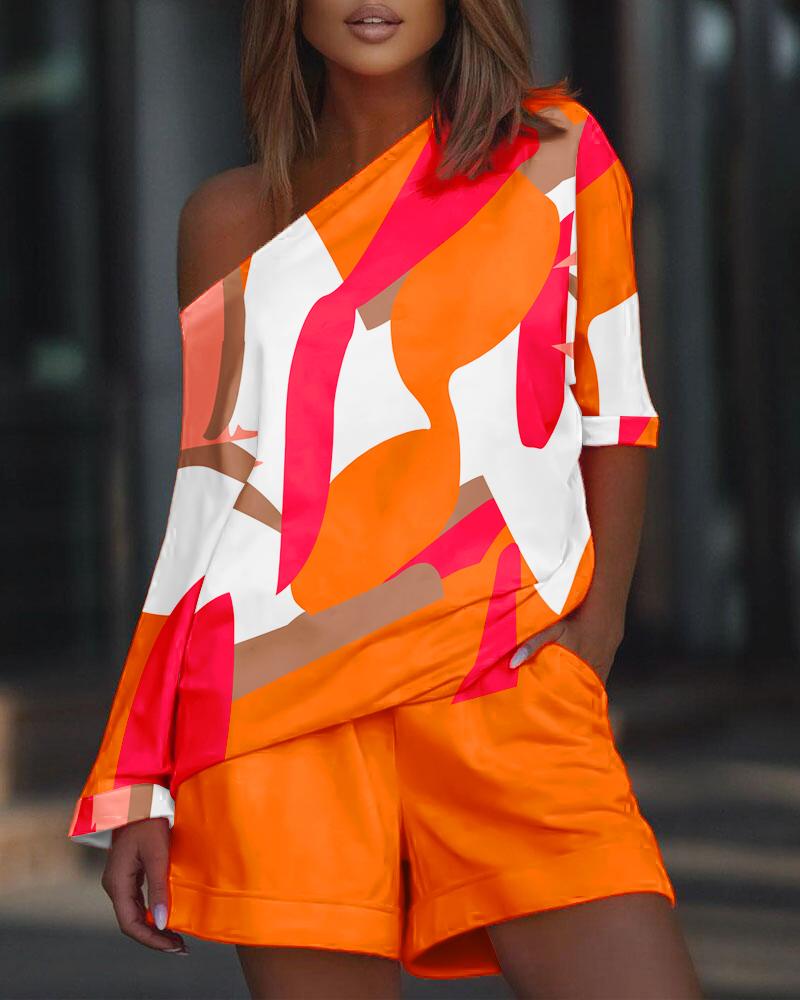 

Colorblock Casual Top & Shorts Set, Orange