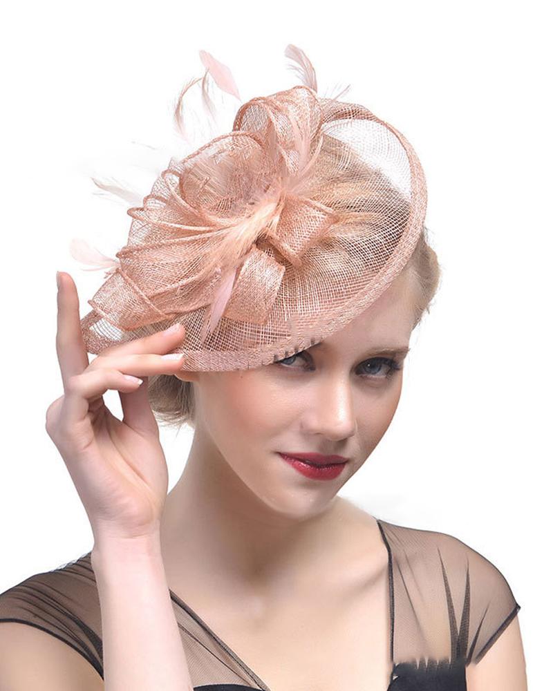 

Feather Fascinator Hat Mesh Hair Clip Hairpin Hats Bridal Wedding Cocktail Tea Party Headwear, Champagne
