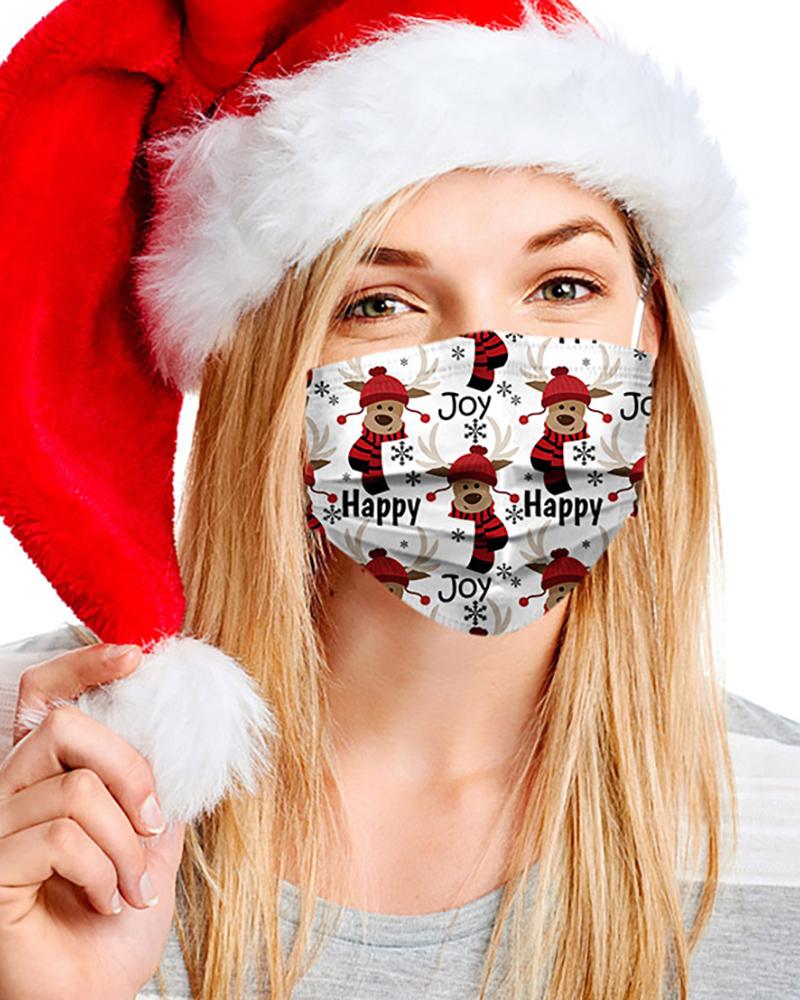

5PCS/Set Christmas Print Disposable Face Mask, White