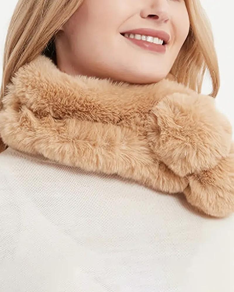 

Women's Winter Plush Solid Color Warm Imitation Fur Neckerchief Khaki Scarf