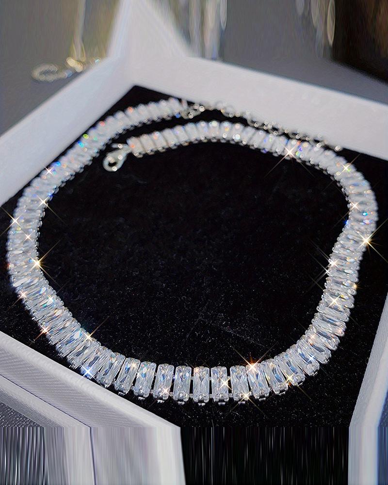 

1pc Geometric Rhinestone Fashionable Wedding Bridal Party Choker, Silver