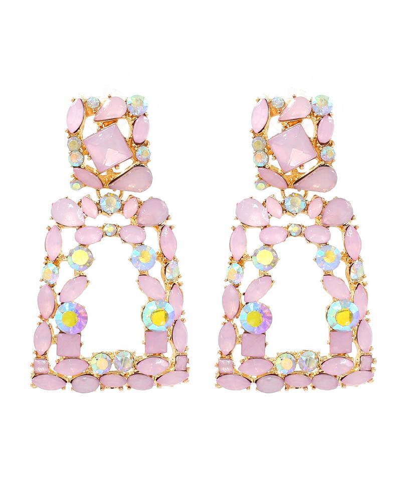 

1Pair Crystal Stone Geometric Fashionable Drop Earrings, Pink