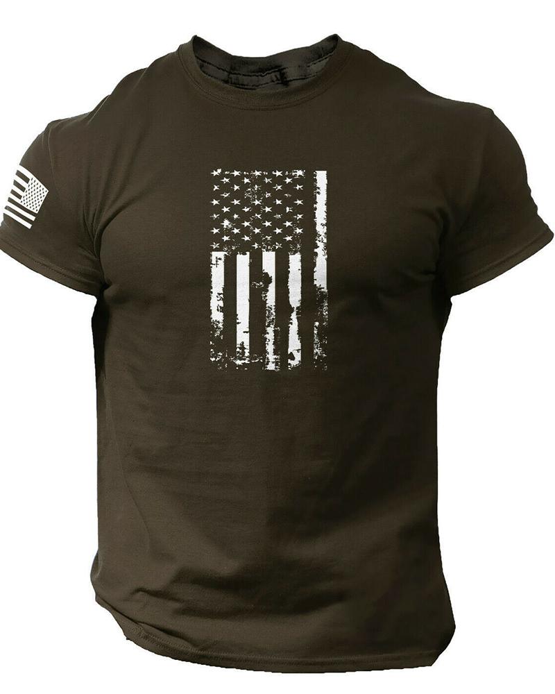 

National Flag Print Short Sleeve T-shirt, Coffee