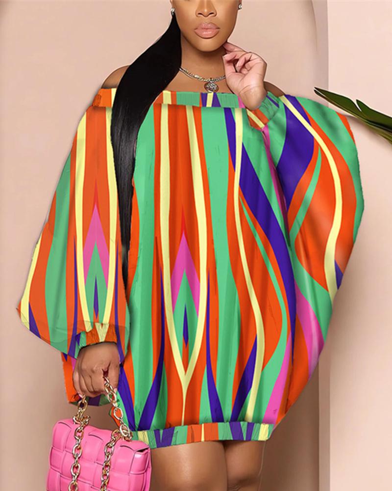 

Plus Size Abstract Print Off Shoulder Casual Dress, Orange