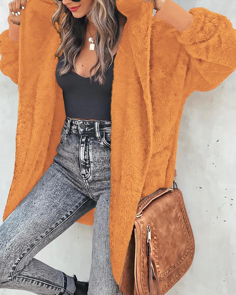 

Long Sleeve Fleece Hooded Coat, Orange