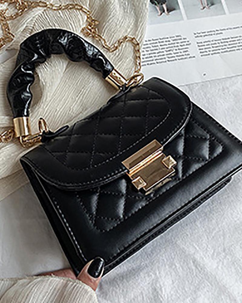

Chain Strap Mini Quilted Satchel Bag, Black