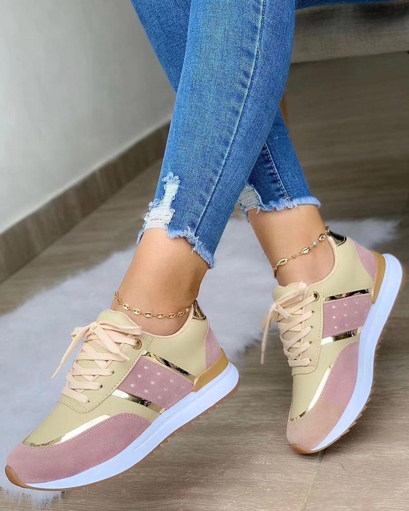 

Contrast Paneled Lace-up Sneakers, Pink