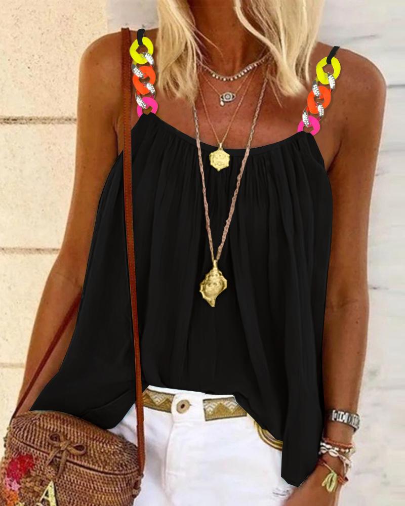 

Chain Decor Flowy Cami Top, Black