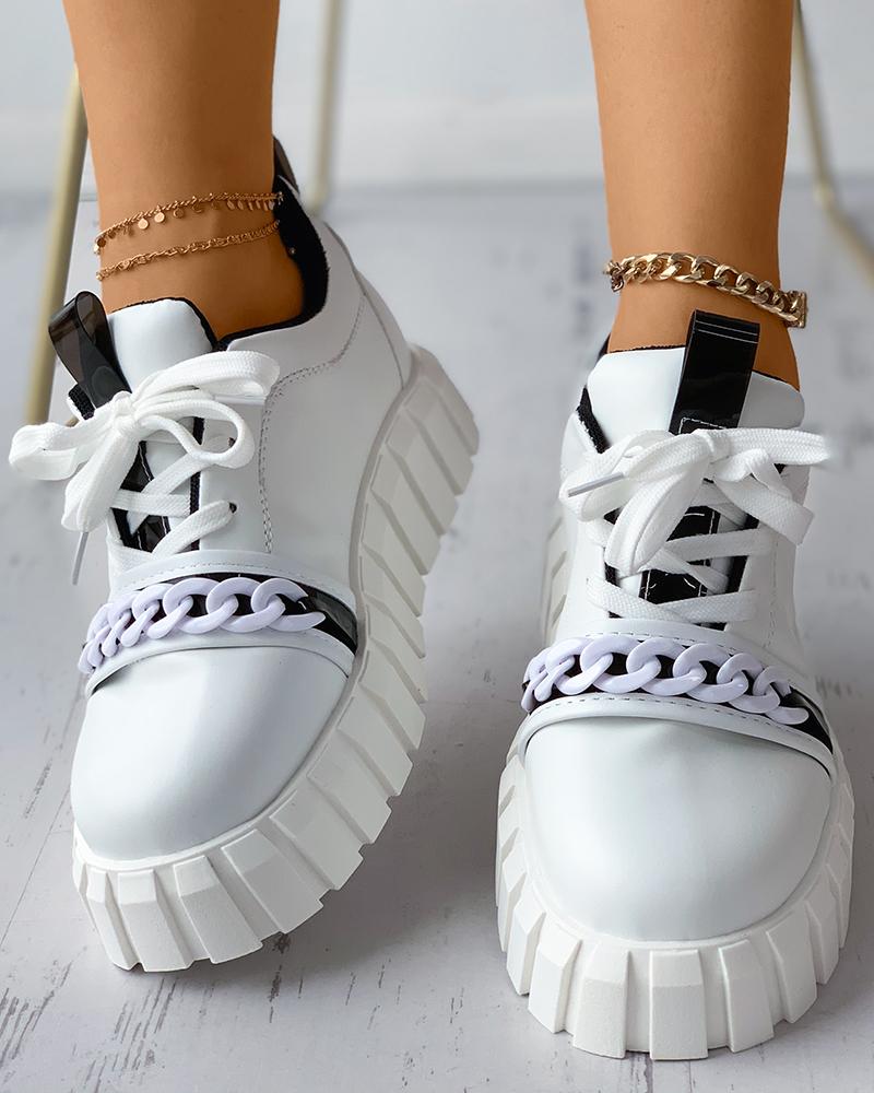 

Chain Strap Lace-up Front Flatform Sneaker, Blackwhite