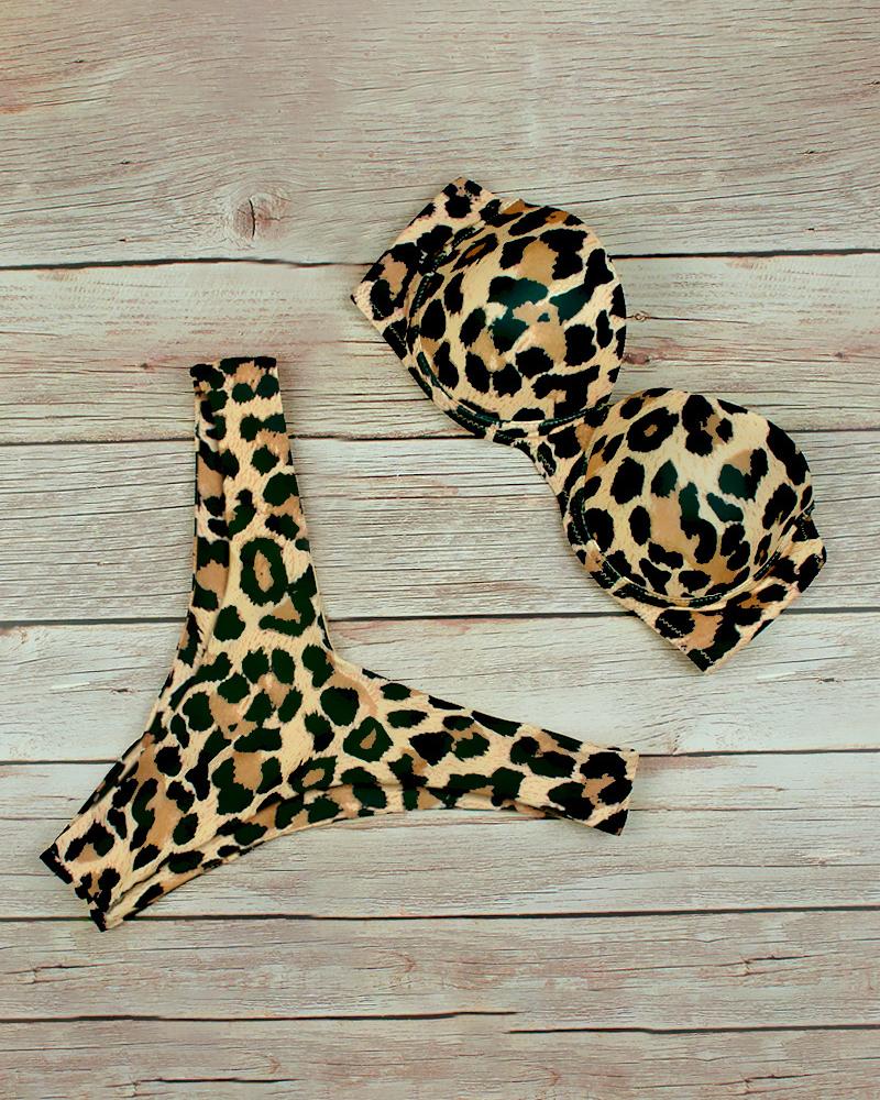 

Sleeveless Leopard Skinny Sexy Bikini, Brown