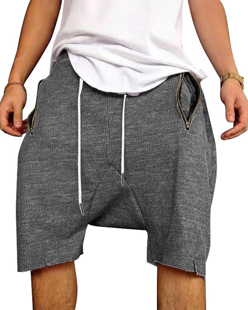 

Solid Drawstring Loose Harem Shorts, Dark grey