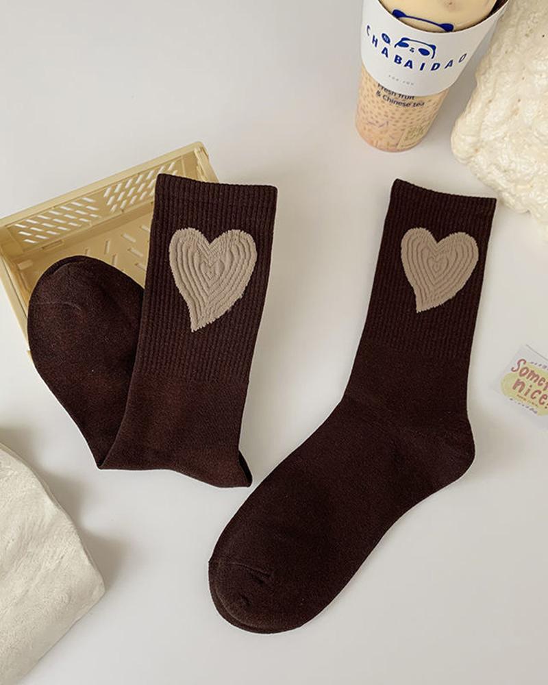 

1Pair Heart Pattern Warm Socks, Coffee