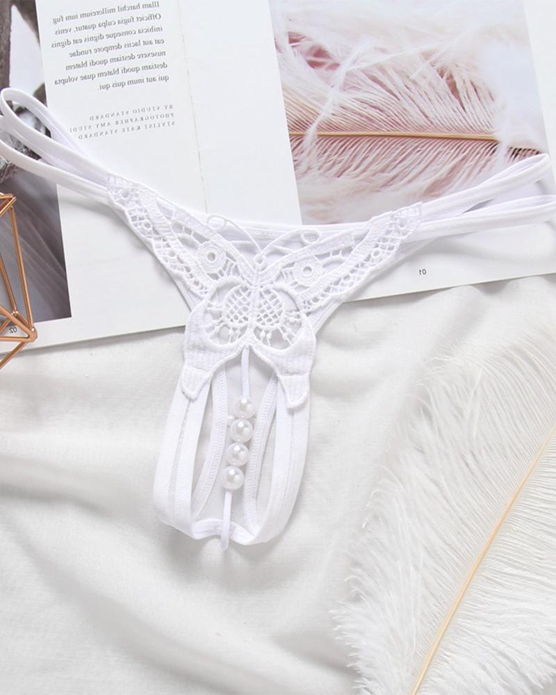 

Sexy Skinny Butterfly Pattern Embroidery Low Waist Panties, White