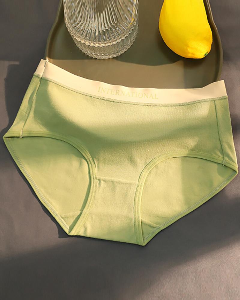 

3PCS/Set Letter Trim Mid Waist Breathable Panty, Green