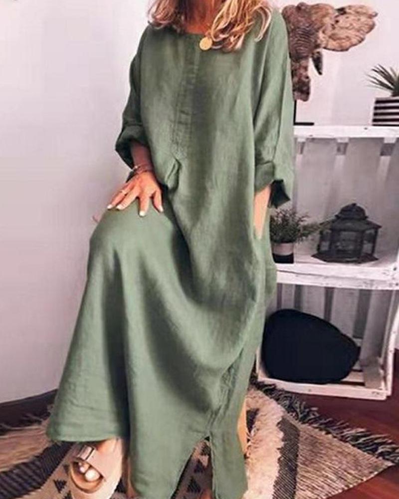

Double Pocket Long Sleeve Maxi Dress, Green