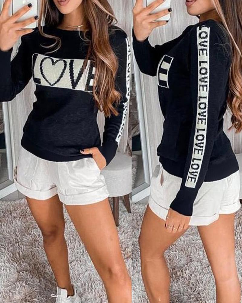 

Letter Print Long Sleeve Tee, Black