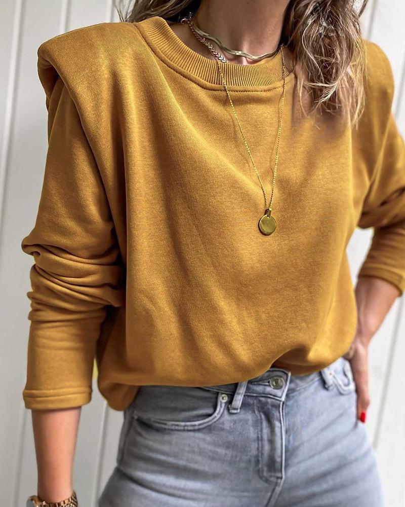 

Padded Shoulder Lined Long Sleeve Sweatshirt, Brown