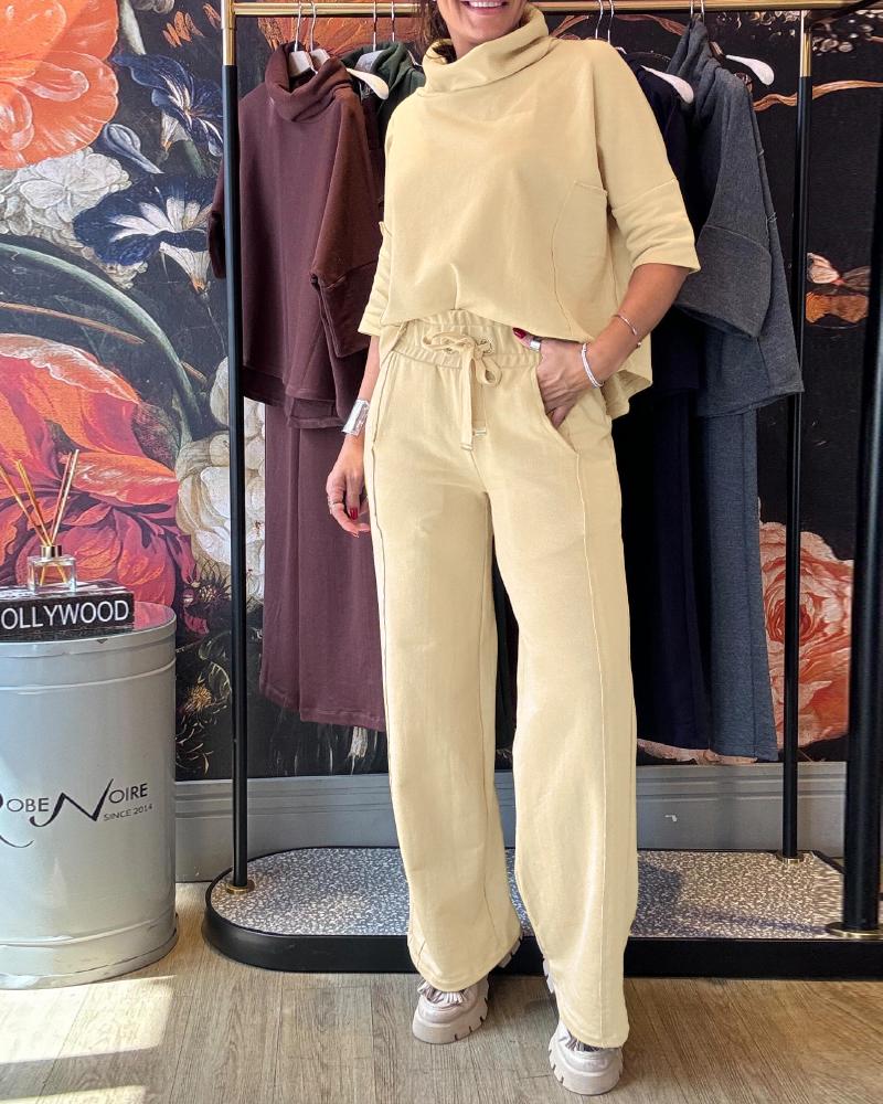 

Ensemble 2 pièces haut à col roulé et pantalon à poches, Khaki