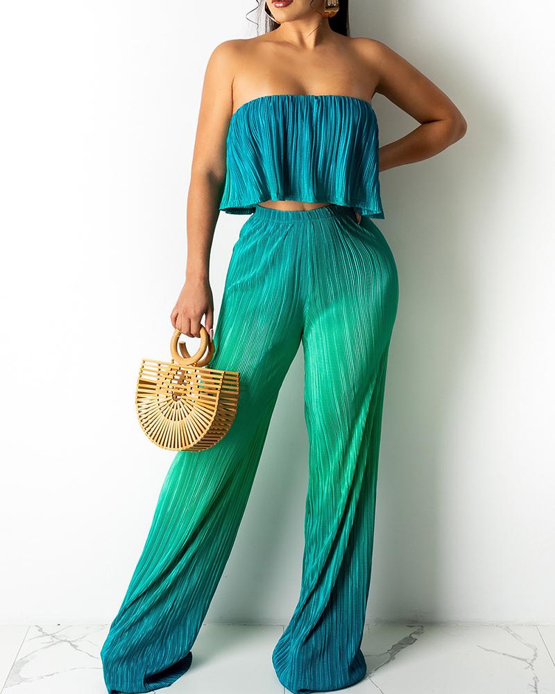 

Ombre Off Shoulder Crop Tube Top & Pants Set, Blue