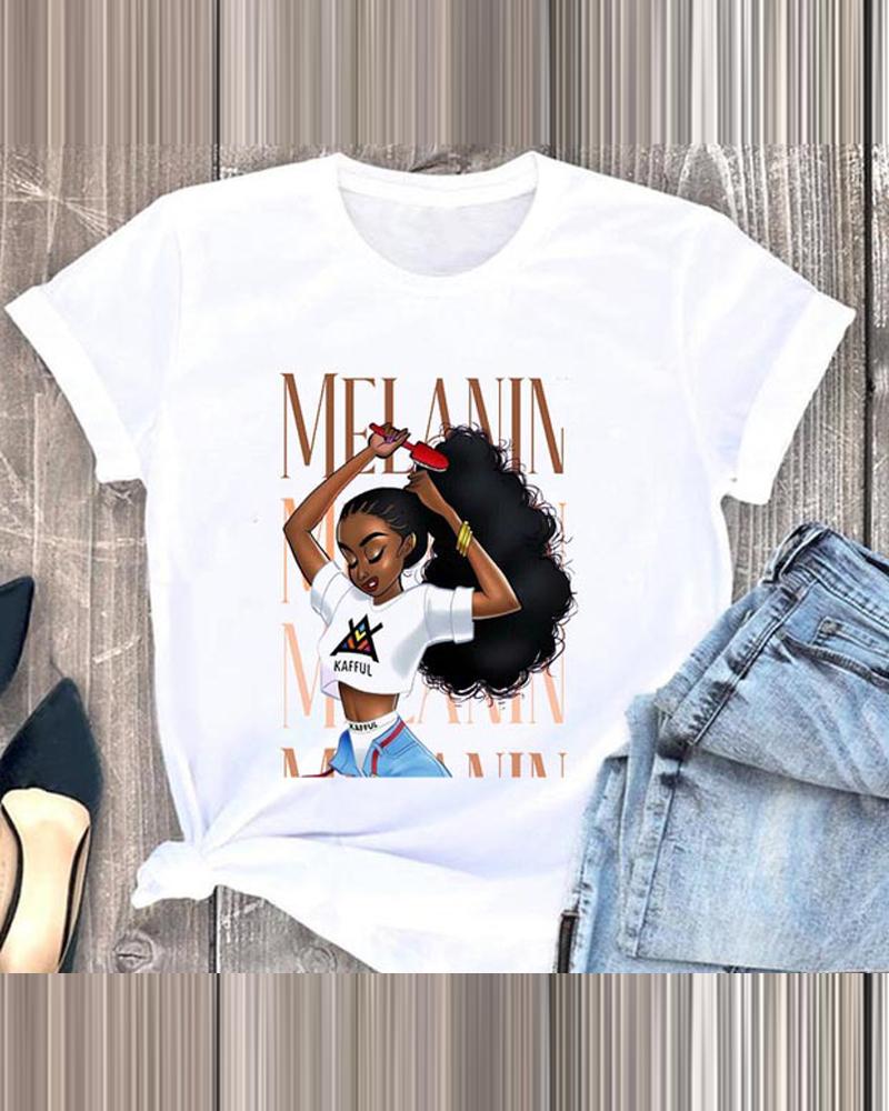

Figure Letter Print Short Sleeve Casual T-shirt, White