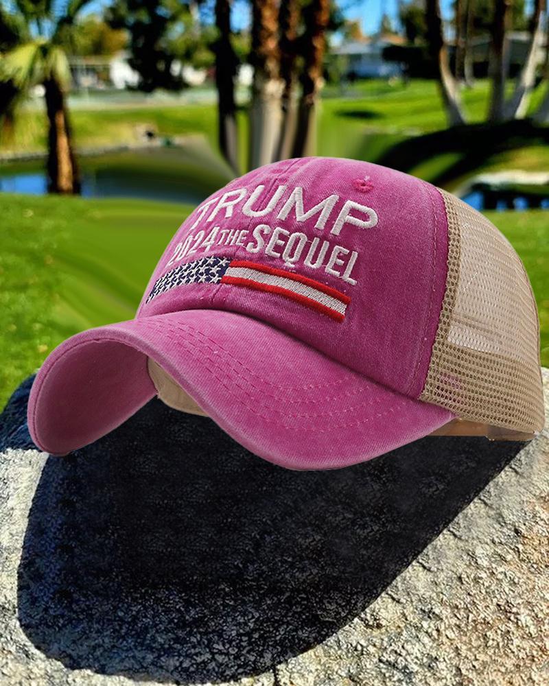 

Vintage Colorblock Flag Letter Embroidery Breathable Baseball Cap, Pink