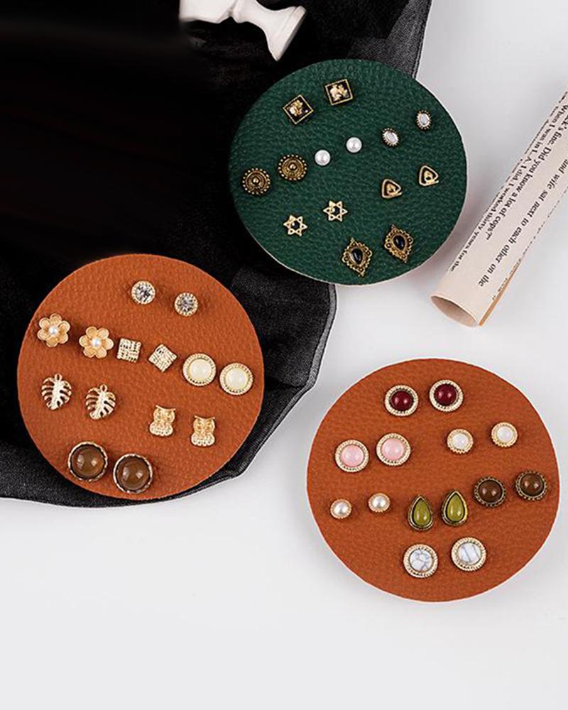 

7Pairs Vintage Graphic Geometric Turquoise Stud Earrings Set, Style1