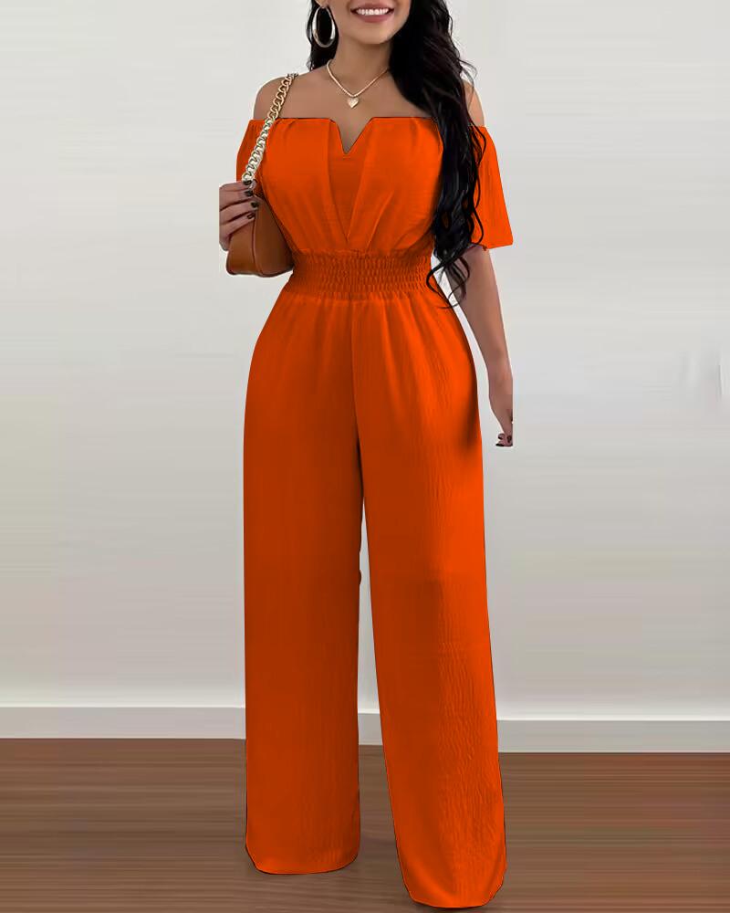 

Off Shoulder Shirred Waist Jumpsuit, Orange