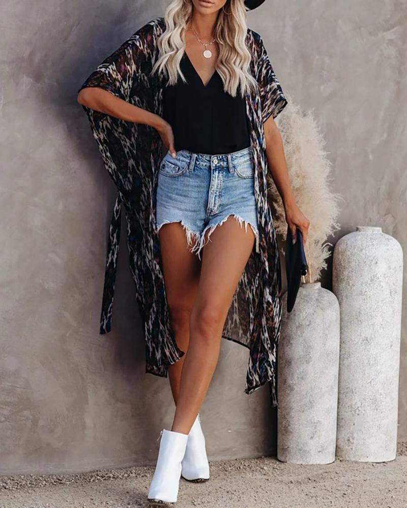 

All Over Print Half Sleeve Mesh Cover Up, Black