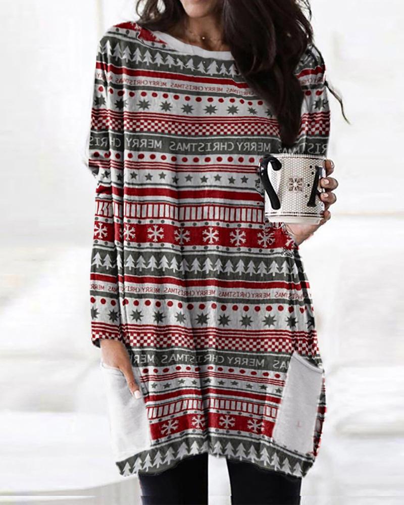 

Christmas Plaid Print Pocket Design Casual Dress, White
