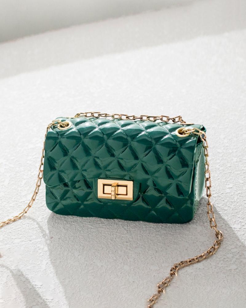 

Quilted Twist Lock Chain Strap Flap Shoulder Bag, Green