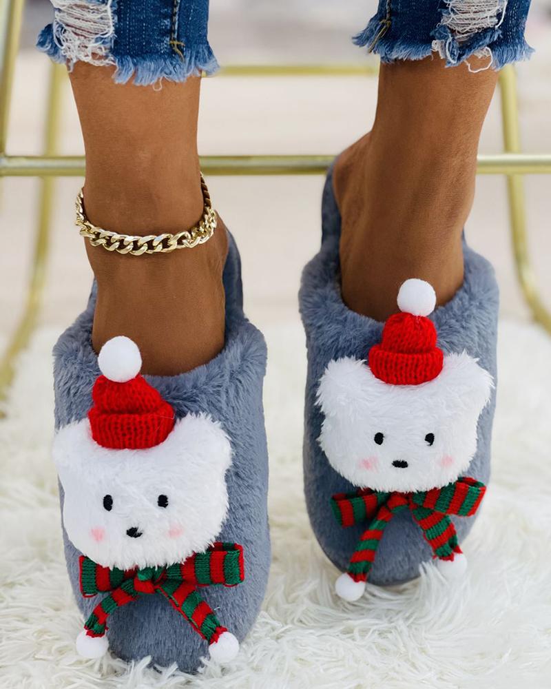 

Christmas Cartoon Pattern Close Toe Slippers, Gray