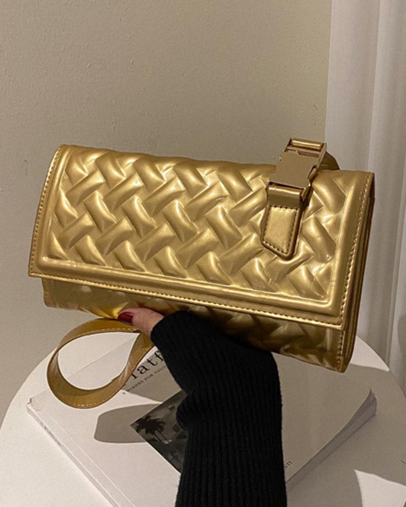 

Quilted Flap Rectangular Shoulder Bag, Gold