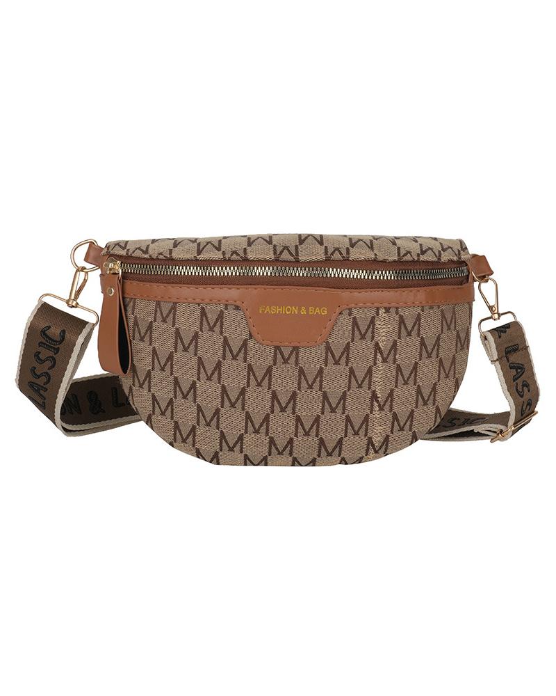 

Letter Pattern Fanny Pack Zipper Design Crossbody Bag, Brown