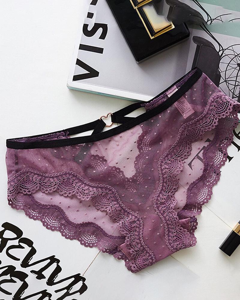 

Scallop Trim Cutout Sheer Lace Panty, Purple